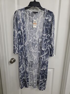Inc. Brand Blue & White Snakeskin Print Duster Cardigan